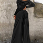 Metal Ring Decor Off Shoulder Ruched High Waist Jumpsuit Casual Cinched Waist Wide Leg Jumpsuit