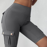 Tummy Control Butt Lifting Active Shorts High Waist Flap Pocket Workout Bermuda Cargo Running Shorts