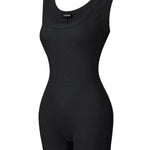 Ribbed U-Neck Yoga Romper Workout One Piece Seamless Tank Top Jumpsuit