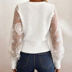 Women's Mesh Long Sleeve Cardigan Embroidered V Neck Knit Sweater Rhinestone Button Ribbed Slim Fit Casual Coat