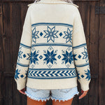 Women's Vintage Fair Isle Half Zip Sweater Casual Drop Shoulder Pullover