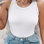 Plus Size Ribbed Round Neck Sleeveless Slim Fit Tank Basic Casual Top
