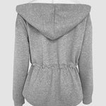 Women's Hooded Drawstring Waist Jacket Casual Zip Up Curved Hem Coat
