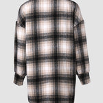 Plaid Print Spliced Long Sleeve Drop Shoulder Sweatshirt Casual Side Slit Top