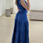 Turn-down Collar Sleeveless Button Front Dress Casual Belted Slit Ruched Maxi Dress