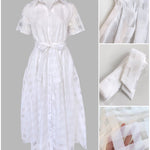 Women's Sheer Plaid Maxi Dress Short Sleeve Double Layer Swing Vacation Dress Elegant Flowy A Line Dress with Belt