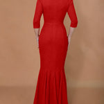 Women's 3D Floral Twist Mermaid Maxi Evening Gown Elegant Three Quarters Sleeve Bodycon Party Dress