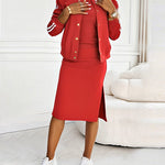 Women's 3 Piece Tracksuit Set Baseball Collar Jacket and Slim Fit Side Slit Skirt with Ribbed Tank Top