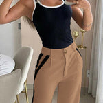 2 Piece Contrast Binding Sleeveless Slim Fit Tank Top and Striped Pants Sets Tracksuits Match Sets