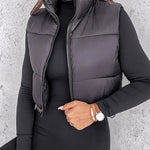 Stand Collar Zip Up Lightweight Cropped Puffer Vest Sleeveless Drawstring Hem Padded Coat