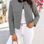 Women's Vintage Houndstooth Contrast Collar Cropped Jacket
