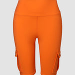 Tummy Control Butt Lifting Active Shorts High Waist Flap Pocket Workout Bermuda Cargo Running Shorts