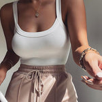 U-Neck Sleeveless Tank Top Bodysuits Slim Fit Ribbed Bodysuits