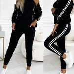 3 Pieces Outfit Snap Buttons Front Coat and Elastic Waist Seam Front Stretchy Cuffs Pants Set with Tank Top Casual Contrast Side Striped Tracksuit