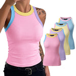Women's Contrast Trim Ribbed Tank Top Slim Fit Sleeveless Round Neck Basic Camisole for Streetwear & Layering