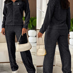 Women's Casual Tracksuit Set Zip Up Long Sleeve Lapel Jacket and High Waisted Straight Leg Pants Lounge Set with Pockets