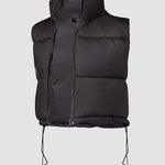 Stand Collar Zip Up Lightweight Cropped Puffer Vest Sleeveless Drawstring Hem Padded Coat