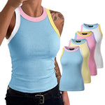 Women's Contrast Trim Ribbed Tank Top Slim Fit Sleeveless Round Neck Basic Camisole for Streetwear & Layering