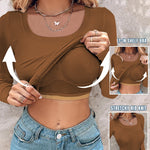 ChicMe Built-in Bra U-Neck Long Sleeve Ribbed Top