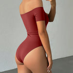 Off Shoulder Short Sleeve Minimalist Slim Fit Bodysuit