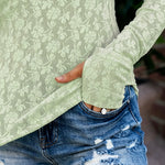 Women's Floral Lace Sheer Long Sleeve Top with Thumb Holes