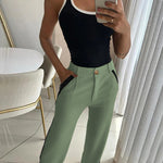2 Piece Contrast Binding Sleeveless Slim Fit Tank Top and Striped Pants Sets Tracksuits Match Sets