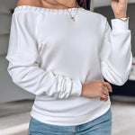 Pearls Decor Sheer Heart Pattern Mesh Spliced Tee Casual Drop Shoulder Long Sleeve Top