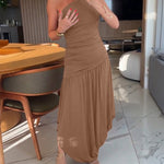 Women's One Shoulder Ruched Side Bodycon Dress Asymmetrical Hem Sleeveless Slim Fit Party Dress