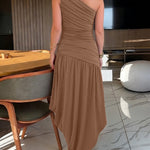 Women's One Shoulder Ruched Side Bodycon Dress Asymmetrical Hem Sleeveless Slim Fit Party Dress