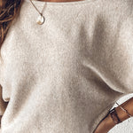 2 Pieces Outfit Skew Neck Long Sleeve Loose Pullover Top and Drawstring High Waist Slim Fit Pants Set
