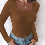 ChicMe Built-in Bra U-Neck Long Sleeve Ribbed Top