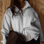 Women's Two-Way Zipper Front Stretchy Hem Coat Stand Collar Drop Shoulder Sweatshirt with Pockets