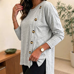 Women's Side Button Detail High-Low Split Hem Loose Tee Drop Shoulder Casual Top