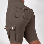 Tummy Control Butt Lifting Active Shorts High Waist Flap Pocket Workout Bermuda Cargo Running Shorts