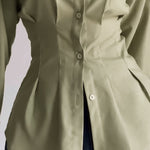 Turn-down Collar Long Sleeve Button Front Blouse Casual Back Criss Cross Tied Detail Fishtail Shirt