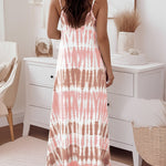 Faith Letter & Tie Dye Print U-Neck Adjustable Spaghetti Straps Maxi Dress Casual Backless Loose Fit Cami Dress
