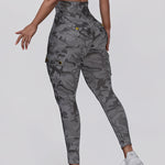 Camouflage Print High Waist Skinny Leggings with Cargo Flap Pockets Casual Pants