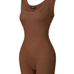 Ribbed U-Neck Yoga Romper Workout One Piece Seamless Tank Top Jumpsuit