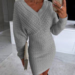 V-Neck Hollow Out Long Sleeve Knit Dress