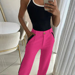 2 Piece Contrast Binding Sleeveless Slim Fit Tank Top and Striped Pants Sets Tracksuits Match Sets