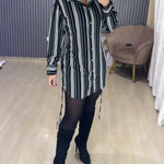 Women's Striped Shirt Dress Button Down Long Sleeve Shirred Waist Casual Dress