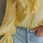 V-neck Chiffon Single-breasted Long-sleeved Shirt