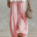 Pink cotton-linen pleated trousers