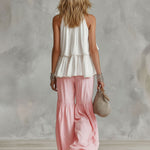 High-necked Sleeveless Cotton Blend Top