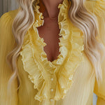 V-neck Chiffon Single-breasted Long-sleeved Shirt