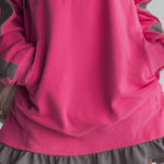 Sporty Color-blocked Ruffled Half-zip Hooded Long-sleeved Mini Dress