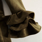 Solid Color Lapel Ruffled Single-breasted Velvet Blazer