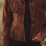 Western-style Brown Suede Tassel Zip-up Jacket
