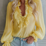 V-neck Chiffon Single-breasted Long-sleeved Shirt