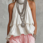 Cotton Turtleneck Sleeveless Top And Pants Set